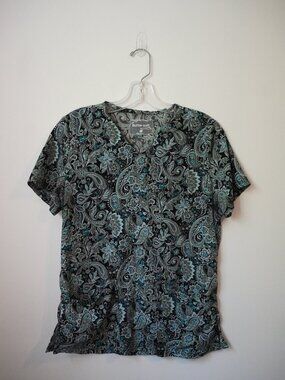 Butter-soft Black and Blue Nurse Scrub Paisley Pockets Size Small
